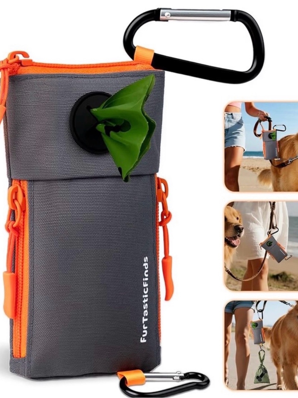 Gray and Orange Dog Waste Bag Holder with Carabiner